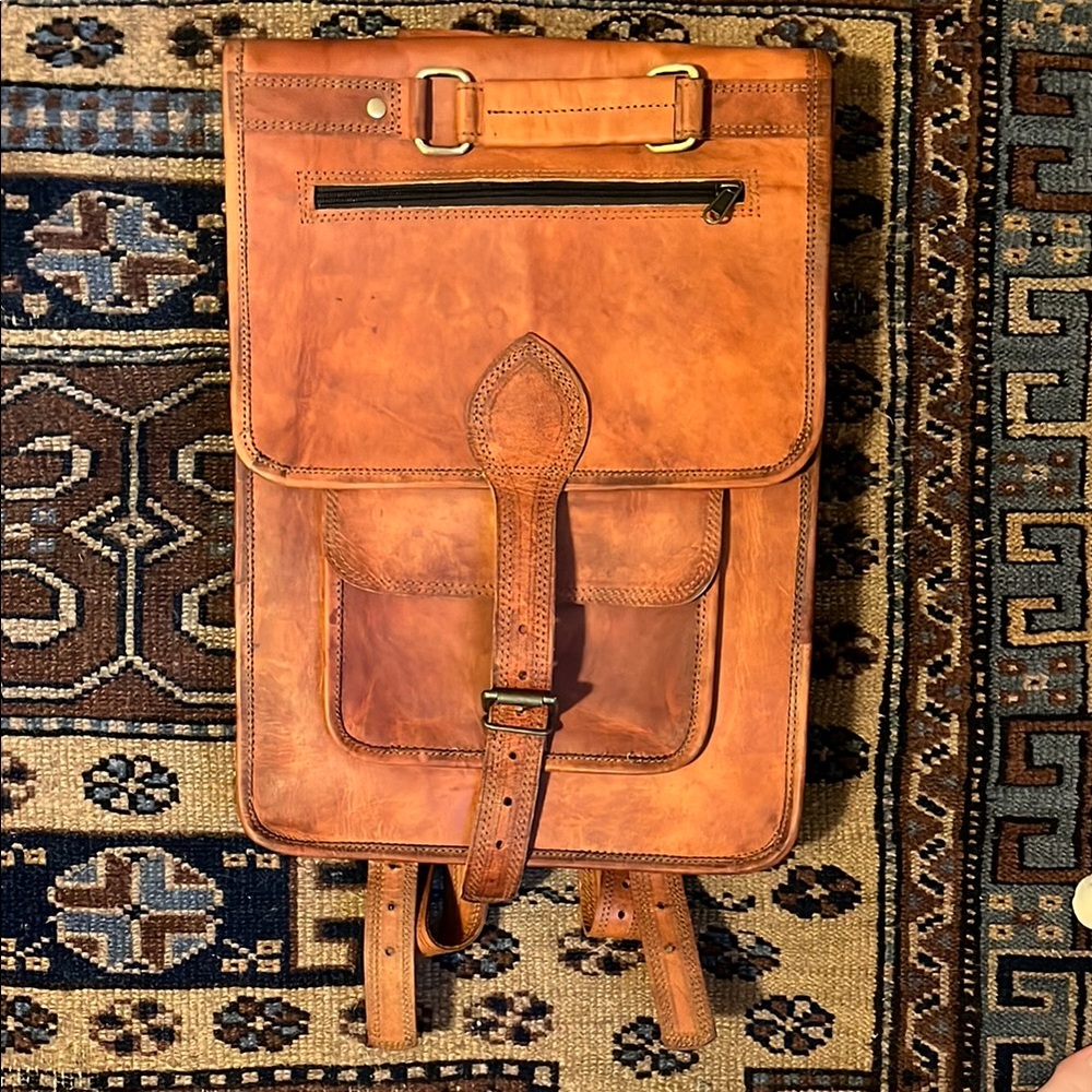 Vintage Tan Leather Backpack